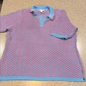 Sport Savvy Short-Sleeved Knit Sweater, Blue/Pink, Size XL, NWOT